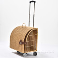 Wicker Rattan Wicker เดินทางแคปซูล Pet Carrier กระเป๋ารถเข็นกระเป๋ารถเข็นพกพาแมว